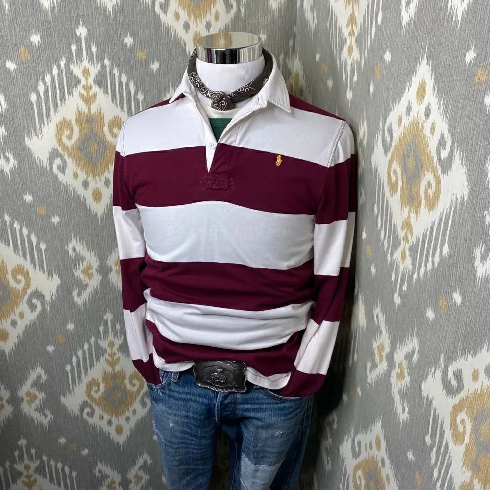 Polo Ralph Lauren Maroon & White Stripe Iconic Rugby Shirt
